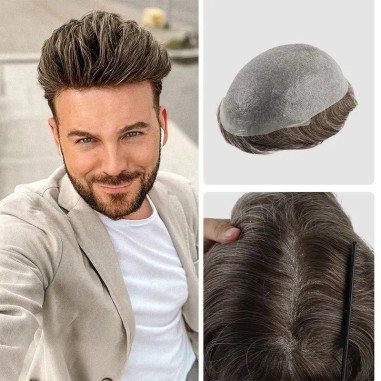 3-Piece Single-knotted Mirage | Toupee for Men | 0.06-0.08mm Full Super Thin Skin Base | Thicker Hair and More Durable 3-Piece Single-knotted Mirage | Toupee for Men | 0.06-0.08mm Full Super Thin Skin Base | Thicker Hair and More Durable