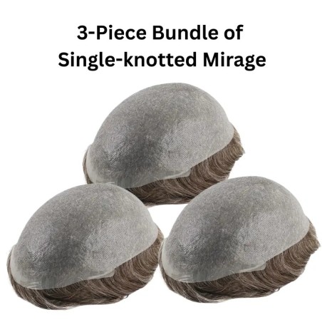 3-Piece Single-knotted Mirage | Toupee for Men | 0.06-0.08mm Full Super Thin Skin Base | Thicker Hair and More Durable