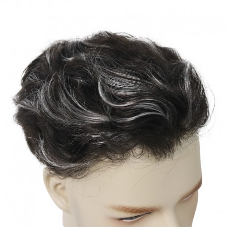 Patrick White Highlighted Black Hair System for Men