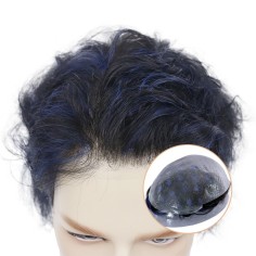 Zayn | Men’s Hair System | Blue Highlights on Black Hair in 1BH25 color