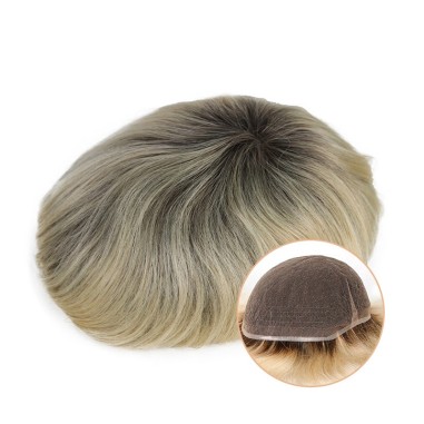 Travis | Lace Hair System | Dark Rooted Blonde Color | Breathable Full Swiss Lace Base In  1B613 color Travis | Lace Hair System | Dark Rooted Blonde Color | Breathable Full Swiss Lace Base In  1B613 color