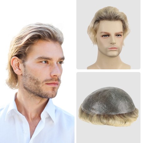 Travis Dark Rooted Platinum-blonde Hair System